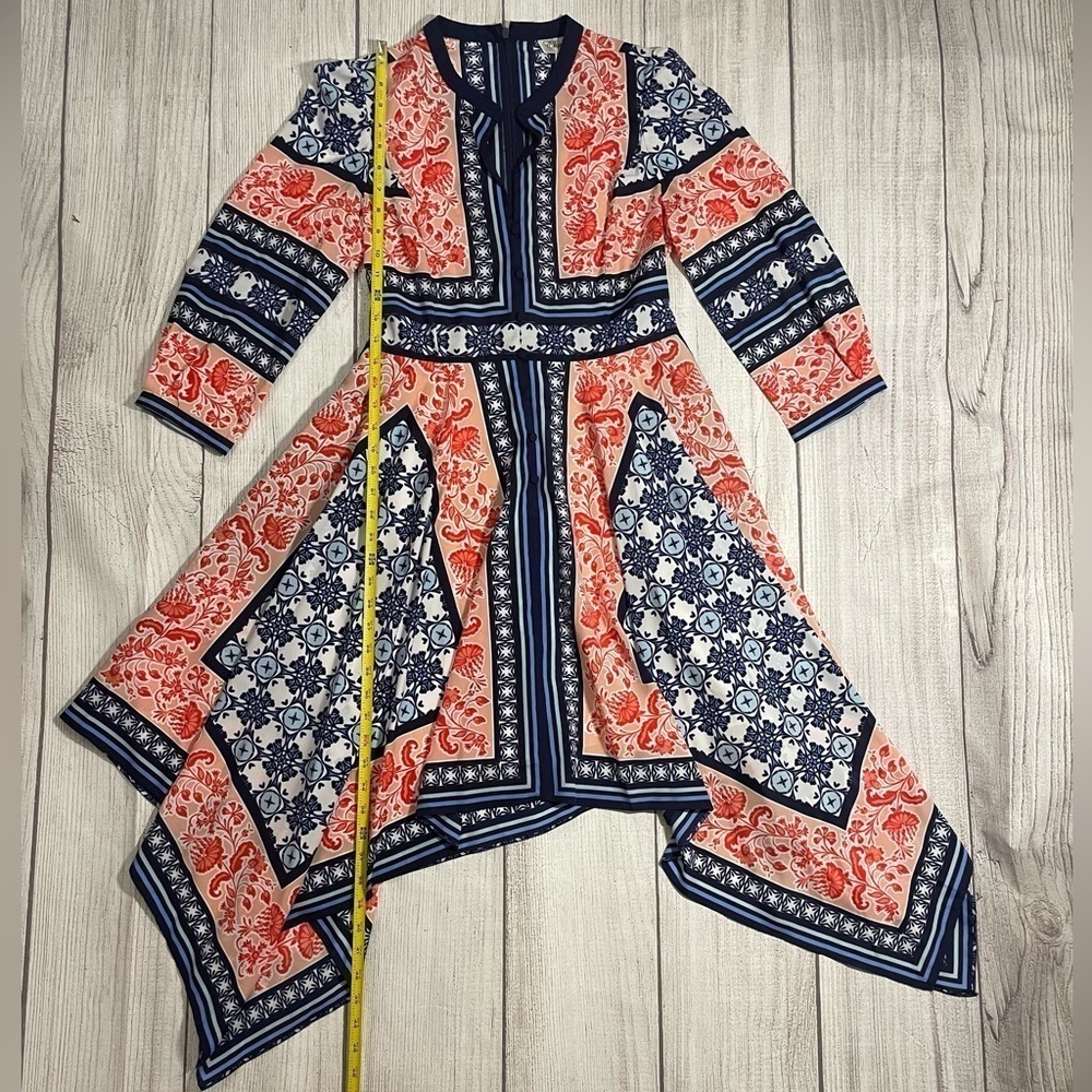 ELIZA J Women’s Bandana Print Handkerchief Dress Navy Orange Boho Coastal Size 6 - Picture 5 of 12